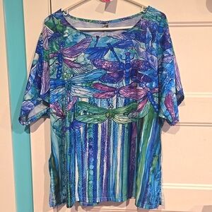 Dragonfly plus size top xxl blue purple green New without tags NWOT dragonflies
